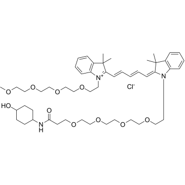 N-(m-PEG4)-N'-(4-Hydroxycyclohexyl-1-amido-PEG4)-Cy5 Structure