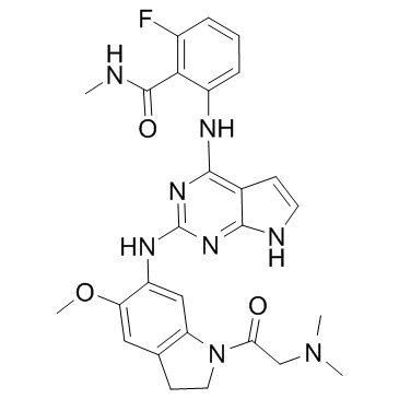 2-[[2-[[1-[(二甲基氨基)乙酰基]-5-(甲氧基)-2,3-二氢-1H-吲哚-6-基]氨基]-7H-吡咯并[2,3-d]嘧啶-4-基]氨基]-6-氟-N-甲基苯甲酰胺图片
