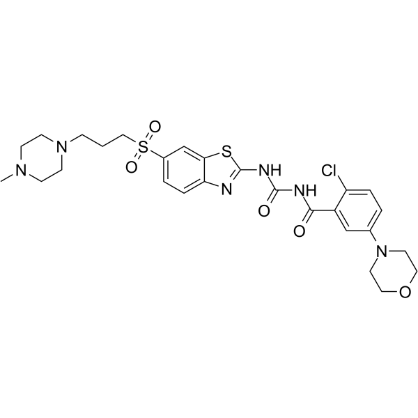 2-Chloro-N-[(6-{[3-(4-methyl-1-piperazinyl)propyl]sulfonyl}-1,3-benzothiazol-2-yl)carbamoyl]-5-(4-morpholinyl)benzamide结构式