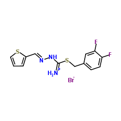 [(3,4-Difluorobenzyl)sulfanyl][(2E)-2-(2-thienylmethylene)hydrazino]methaniminium bromide Structure