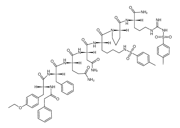 1-phenylacetyl-D-Tyr(Et)-Phe-Gln-Asn-Lys(Tos)-Pro-Arg(Tos)-NH2结构式