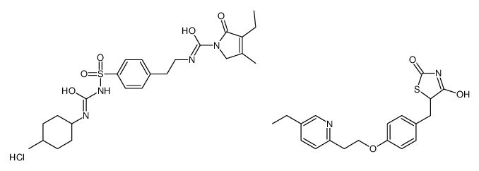 4-ethyl-3-methyl-N-[2-[4-[(4-methylcyclohexyl)carbamoylsulfamoyl]phenyl]ethyl]-5-oxo-2H-pyrrole-1-carboxamide,5-[[4-[2-(5-ethylpyridin-2-yl)ethoxy]phenyl]methyl]-1,3-thiazolidine-2,4-dione,hydrochloride结构式