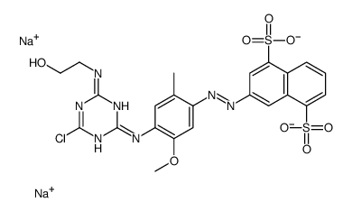 1,5-Naphthalenedisulfonic acid, 3-[[4-[[4-chloro-6-[(2-hydroxyethyl) amino]-1,3,5-triazin-2-yl]amino]-5-methoxy-2-methylphenyl]azo]-, disodium salt Structure