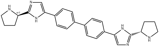 1H-Imidazole, 2-(2R)-2-pyrrolidinyl-5-[4'-[2-(2S)-2-pyrrolidinyl-1H-imidazol-5-yl][1,1'-biphenyl]-4-yl]-, rel- Structure
