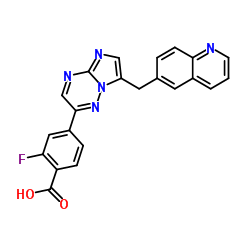 2-氟-4-[7-[(喹啉-6-基)甲基]咪唑并[1,2-b][1,2,4]三嗪-2-基]苯甲酸结构式