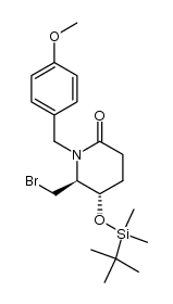 (5S,6R)-1-(p-Methoxybenzyl)-5-[(tert-butyldimethylsilyl)oxy]-6-(bromomethyl)-2-piperidinone结构式