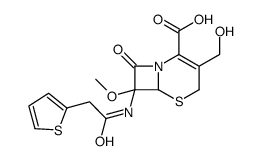 (6R,7R)-3-(hydroxymethyl)-7-methoxy-8-oxo-7-[(2-thiophen-2-ylacetyl)amino]-5-thia-1-azabicyclo[4.2.0]oct-2-ene-2-carboxylic acid structure