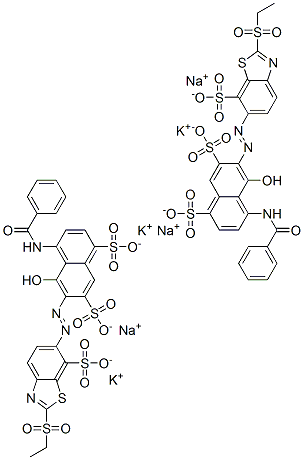 4-(benzoylamino)-6-[[2-(ethylsulphonyl)-7-sulphobenzothiazol-6-yl]azo]-5-hydroxynaphthalene-1,7-disulphonic acid, potassium sodium salt结构式