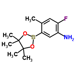 2-氟-4-甲基-5-(4,4,5,5-四甲基-1,3,2-二氧硼杂环戊烷-2-基)苯胺结构式