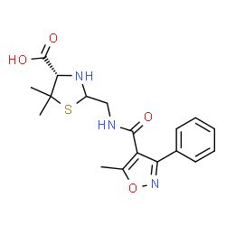 (4S)-5,5-Dimethyl-2-({[(5-methyl-3-phenyl-1,2-oxazol-4-yl)carbonyl]amino}methyl)-1,3-thiazolidine-4-carboxylic acid structure