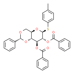 4-甲基苯基 4,6-O-苄叉-2,3-二-O-苯甲酰基-1-硫代-β-D-吡喃葡萄糖苷结构式
