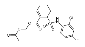 acetoxymethyl (6RS)-6-[N-(2-chloro-4-fluorophenyl)sulfamoyl]cyclohex-1-ene-1-carboxylate结构式