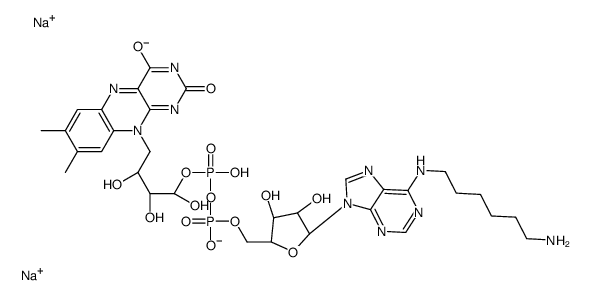 Disodium N-(6-aminohexyl)-5'-O-[({[4-(7,8-dimethyl-2,4-dioxo-3,4- dihydrobenzo[g]pteridin-10(2H)-yl)-1,2,3-trihydroxybutoxy]phosphi nato}oxy)phosphinato]adenosine Structure