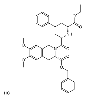 [3S-[2[R*(R*)]],3R*]-2-[2-[[1-(ethoxycarbonyl)-3-phenylpropyl]amino]-1-oxopropyl]-1,2,3,4-tetrahydro-6,7-dimethoxy-3-isoquinolinecarboxylic acid, phenylmethyl ester, hydrochloride Structure