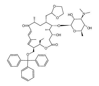 (4R,5S,6S,7R,9R,11E,13E,15R,16R)-7-((1,3-dioxolan-2-yl)methyl)-6-(((2R,3R,4S,5S,6R)-4-(dimethylamino)-3,5-dihydroxy-6-methyltetrahydro-2H-pyran-2-yl)oxy)-16-ethyl-4-hydroxy-5,9,13-trimethyl-15-((trityloxy)methyl)oxacyclohexadeca-11,13-diene-2,10-dione结构式