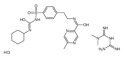N-[2-[4-(cyclohexylcarbamoylsulfamoyl)phenyl]ethyl]-5-methylpyrazine-2-carboxamide,3-(diaminomethylidene)-1,1-dimethylguanidine,hydrochloride结构式