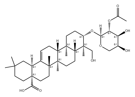 常春藤皂甙元-3-O-(2-O-乙酰基-α-L-吡喃阿拉伯糖甙)结构式