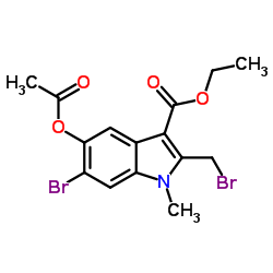 5-乙酰氧基-6-溴-2-(溴甲基)-1-甲基-1H-吲哚-3-羧酸乙酯结构式