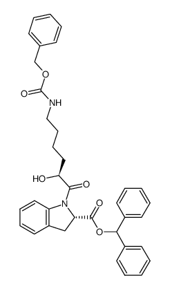 (S-(R*,R*))-2,3-dihydro-1-(2-hydroxy-1-oxo-6-(((phenylmethoxy)carbonyl)amino)hexyl)-1H-indole-2-carboxylic acid diphenylmethyl ester结构式