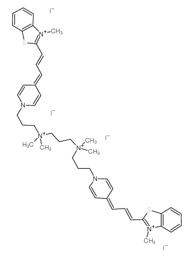 2-((e)-3-[1-(3-[[3-(dimethyl(3-[4-[(e)-3-(3-methyl-1,3-benzothiazol-3-ium-2-yl)-2-propenylidene]-1(4h)-pyridinyl]propyl)ammonio)propyl](dimethyl)ammonio]propyl)-4(1h)-pyridinylidene]-1-propenyl)-3-methyl-1,3-benzothiazol-3-ium tetraiodide结构式