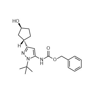 rel-苄基(1-(叔丁基)-3-((1S,3S)-3-羟基环戊基)-1H-吡唑-5-基)氨基甲酸酯结构式
