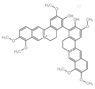 4,4'-Bidibenzo[a,g]quinolizinium,5,5',6,6'-tetrahydro-3,3'-dihydroxy-2,2',9,9',10,10'-hexamethoxy-, dichloride(9CI) structure
