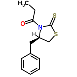 1-[(4S)-4-(苯基甲基)-2-硫代-3-噻唑烷基]-1-丙酮结构式
