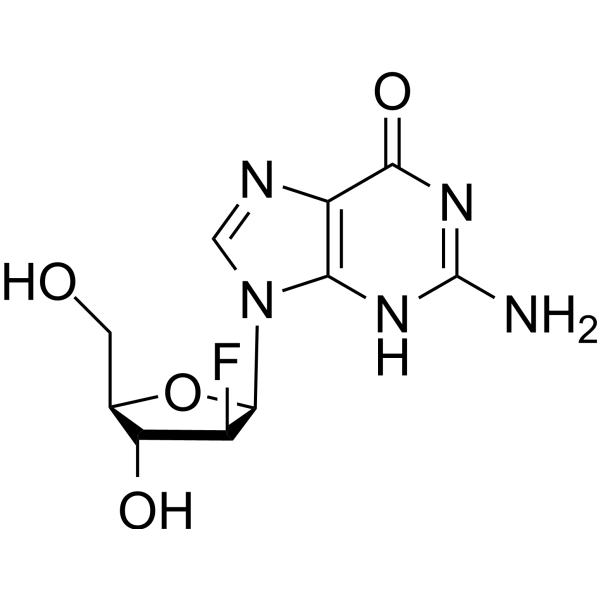 9-(2-脱氧-2-氟阿拉伯呋喃基)鸟嘌呤结构式
