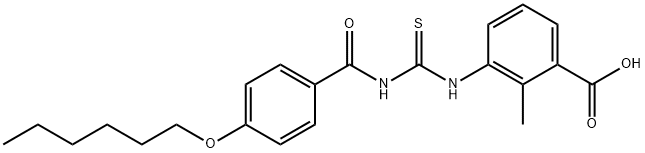 3-[[[[4-(hexyloxy)benzoyl]amino]thioxomethyl]amino]-2-methyl-benzoic acid Structure