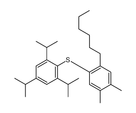 1-hexyl-4,5-dimethyl-2-[2,4,6-tri(propan-2-yl)phenyl]sulfanylbenzene结构式