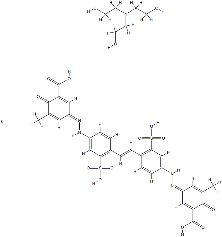 3,3'-[1,2-亚乙基二[(3-磺基-4,1-亚苯基)偶氮]]二[6-羟基-5-甲基苯甲酸]钾盐与三乙醇胺的化合物结构式