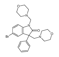 5-Bromo-1,3-bis-morpholin-4-ylmethyl-3-phenyl-1,3-dihydro-indol-2-one结构式