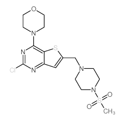 2-氯-6-(4-甲烷磺酰基-哌嗪-1-甲基)-4-吗啉-4-基-噻吩并[3,2-D]嘧啶结构式