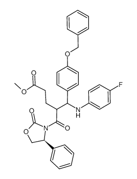 N-{2-[3-(methoxy)-3-(oxo)-propyl]-3-(4-fluorophenylamino)-3-(4-benzyloxyphenyl)-1-oxo-propyl}-4-(S)-phenyloxazolidin-2-one Structure