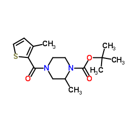 2-Methyl-4-(3-methyl-thiophene-2-carbonyl)-piperazine-1-carboxylic acid tert-butyl ester Structure