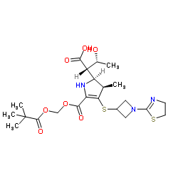 (2S,3R)-2-[(2S,3R)-4-{[1-(4,5-Dihydro-1,3-thiazol-2-yl)-3-azetidinyl]sulfanyl}-5-({[(2,2-dimethylpropanoyl)oxy]methoxy}carbonyl)-3-methyl-2,3-dihydro-1H-pyrrol-2-yl]-3-hydroxybutanoic acid Structure