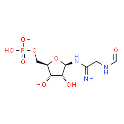 [(2R,3S,4R,5R)-5-[(1-amino-2-formamido-ethylidene)amino]-3,4-dihydroxy-oxolan-2-yl]methoxyphosphonic acid structure