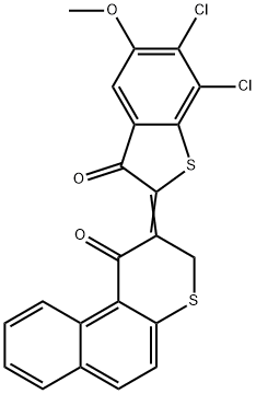2-[6,7-Dichloro-5-methoxy-3-oxobenzo[b]thiophen-2(3H)-ylidene]naphtho[2,1-b]thiophen-1(2H)-one结构式