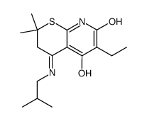 6-Ethyl-4-isobutylimino-5-hydroxy-2,2-dimethyl-3,4-dihydro-2H-thiopyrano[2,3-b]pyridin-5,7-diol结构式