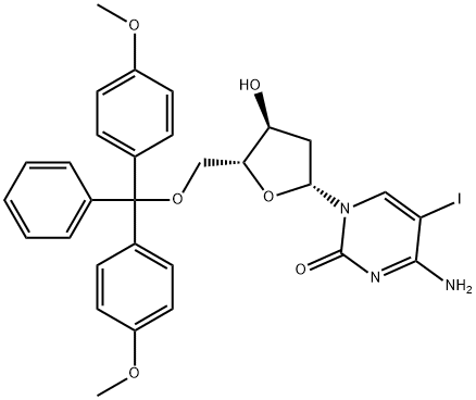 1-[2-deoxy-5-O-(4,4′-dimethoxytrityl)-β-D-erythro-pentofuranosyl]-5-iodocytosine Structure