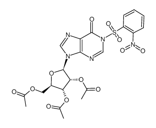 (2R,3R,4R,5R)-2-(acetoxymethyl)-5-(1-((2-nitrophenyl)sulfonyl)-6-oxo-1,6-dihydro-9H-purin-9-yl)tetrahydrofuran-3,4-diyl diacetate结构式