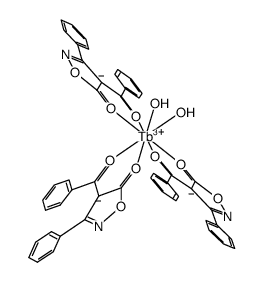 tris(3-benzoyl-5-isoxazolonate)(H2O)2Tb Structure