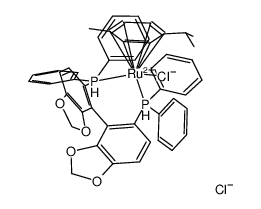 二氯[(S)-(+)-5,5'-双(1,1-二苯基膦)-4,4'-联-1,3-苯并二恶茂](对伞花烃)钌(II)结构式