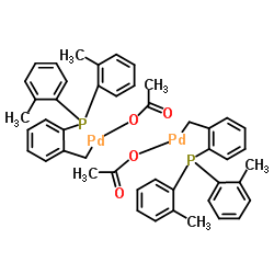 trans-di-(my-Acetato)bis[o-(di-o-tolylphosphino)benzyl]dipalladium (II) Structure