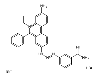 3-[2-(3-amino-5-ethyl-6-phenylphenanthridin-5-ium-8-yl)iminohydrazinyl]benzenecarboximidamide,bromide,hydrobromide Structure