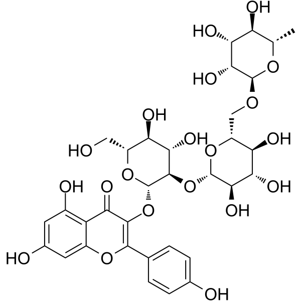 Kaempferol-3-O-alpha-L-rhamnopyranosyl-(1->6)-beta-D-glucopyranosyl-(1->2)-beta-D-glucopyranoside Structure