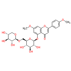 7-甲氧基-2-(4-甲氧基苯基)-5-[(6-O-BETA-D-吡喃木糖基-BETA-D-吡喃葡萄糖基)氧基]-4H-1-苯并吡喃-4-酮结构式
