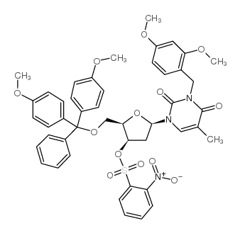 2,4(1H,3H)-PYRIMIDINEDIONE,1-[5-O-[BIS(4-METHOXYPHENYL)PHENYLMETHYL]-2-DEOXY-3-O-[(4-NITROPHENYL)SULFONYL]-β-D-THREO-PENTOFURANOSYL]-3-[(2,4-DIMETHOXYPHENYL)METHYL]-5-METHYL Structure