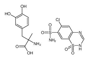 (2S)-2-amino-3-(3,4-dihydroxyphenyl)-2-methylpropanoic acid,6-chloro-1,1-dioxo-4H-1λ6,2,4-benzothiadiazine-7-sulfonamide结构式