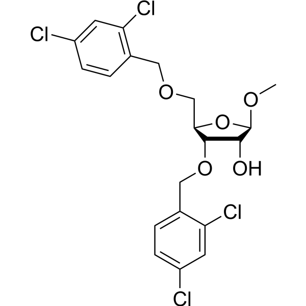 Methyl 3,5-di-O-(2,4-dichlorobenzyl)-D-ribofuranoside结构式